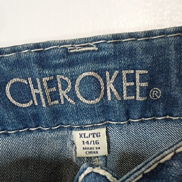 Cherokee Indigo Denim Shorts Women's XL 14-16 White Hem Embroidered - Picture 2 of 11